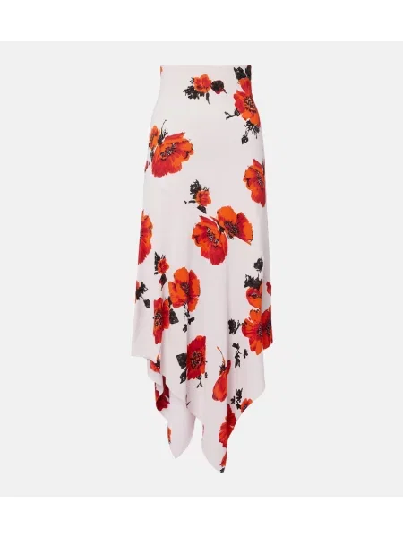 Fustă midi Alaïa cu model floral din jerseu asimetrică roșu
