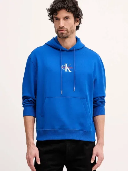 Calvin Klein Jeans bluza z kapturem z nadrukiem niebieski