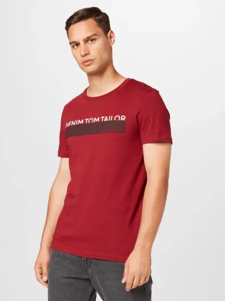 TOM TAILOR DENIM Tricou bleumarin / kaki / roșu alb