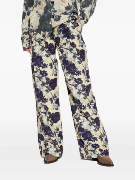 Pantaloni R13 cu model floral cu imagine plisate albastru