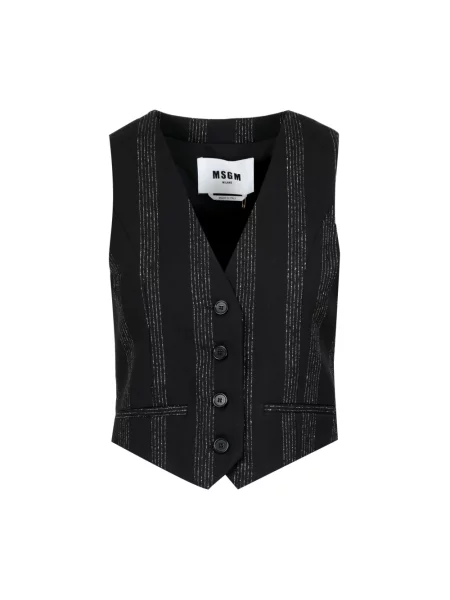 Kamizelka Msgm wełniana w paski z dekoltem w serek czarna
