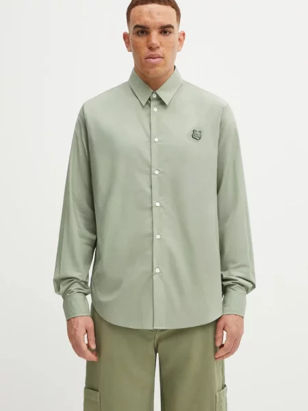 Košile Maison Kitsuné Bold Fox Head Relaxed relaxed s klasickým límcem zelená