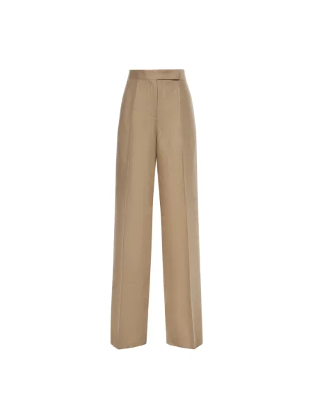 Lniane spodnie Max Mara brązowe