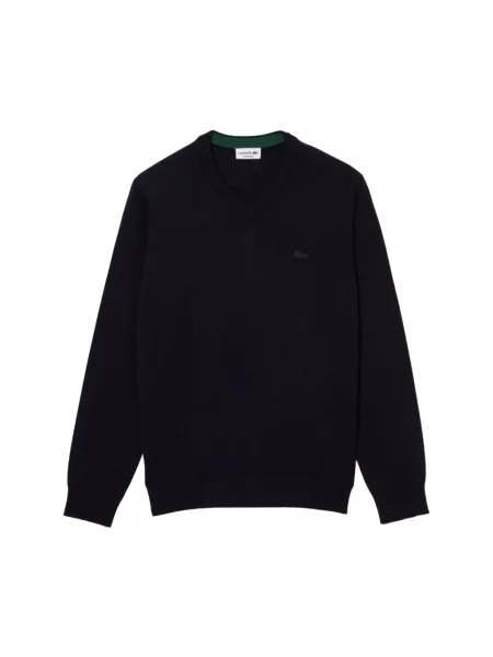 Bluza Lacoste wełniana z dekoltem w serek niebieska