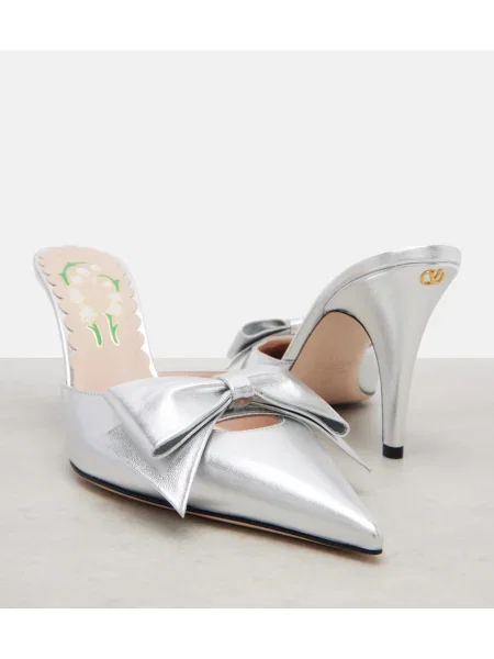 Papuci tip mules Valentino Garavani din piele argintiu