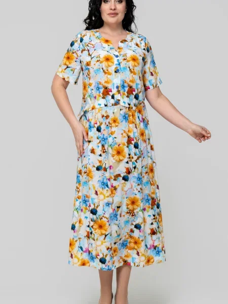 Сукня міді All Posa віскоза/модал бежевий