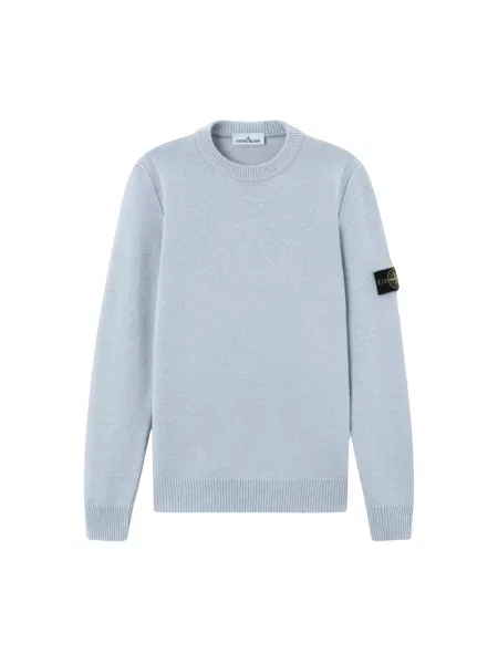 Sweter Stone Island wełniany z okrągłym dekoltem z kamieniami szary