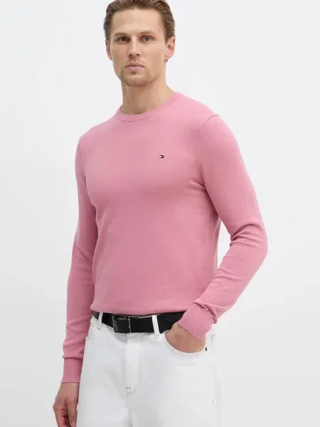 Tommy Hilfiger Bombažen pulover roza