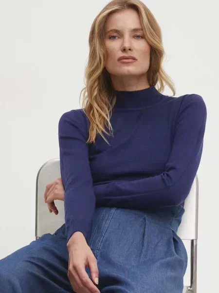 Пуловер с кашмир Answear Lab от лека материя синьо