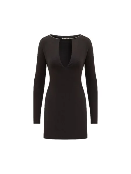 Sukienka mini Ambush z dekoltem w serek z długim rękawem z dżerseju czarna