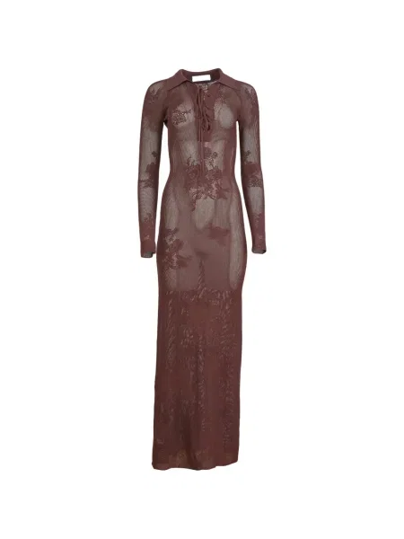 Rochie maxi Fleur Du Mal din dantelă de costum maro