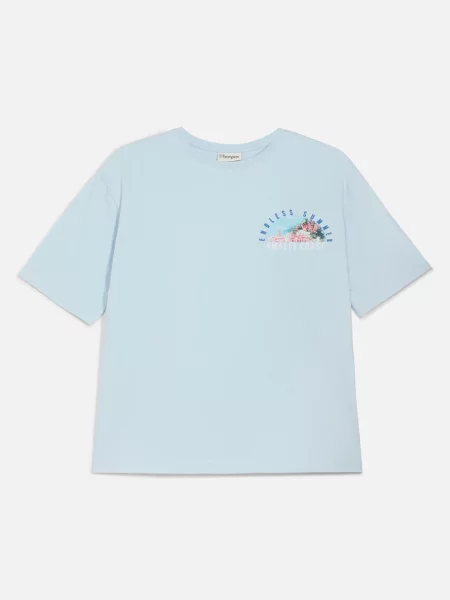 T-shirt z czystej bawełny organicznej z dużym nadrukiem na plecach loose fit niebieska
