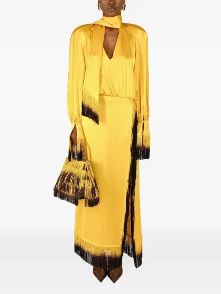 Rochie maxi Rowen Rose cu franjuri galben