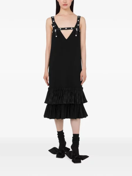 Rochie midi Moschino cu buline cu volane negru