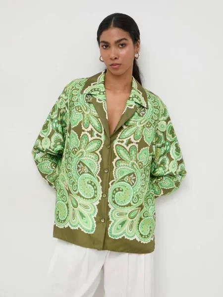 Luisa Spagnoli camasa de matase cu guler clasic regular verde