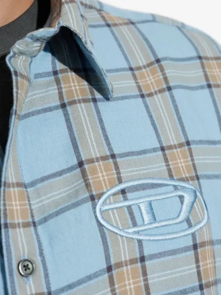 Cămașă Diesel cu broderie în carouri albastru