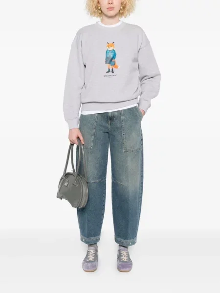 Hanorac Maison Kitsune cu imagine gri