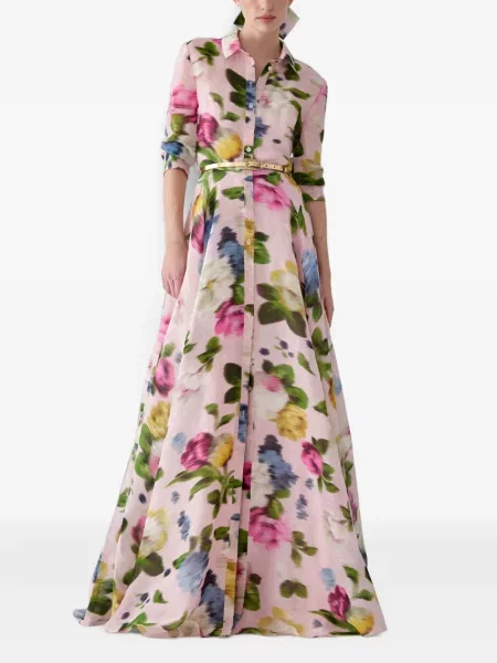 Rochie maxi Carolina Herrera cu model floral cu imagine roz