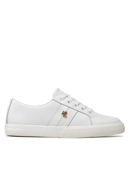 Bőr lapos talpú rövid sneaker Lauren Ralph Lauren fehér