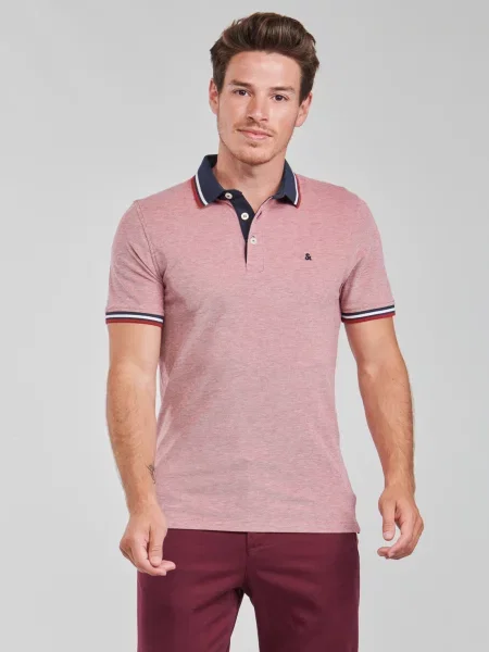 Polo majica Jack & Jones s melange uzorkom crvena