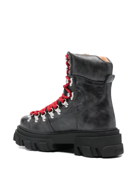 Botine Ganni cu șireturi din dantelă maro
