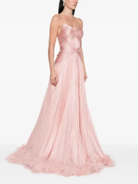 Rochie maxi Iris Serban cu pene de costum roz