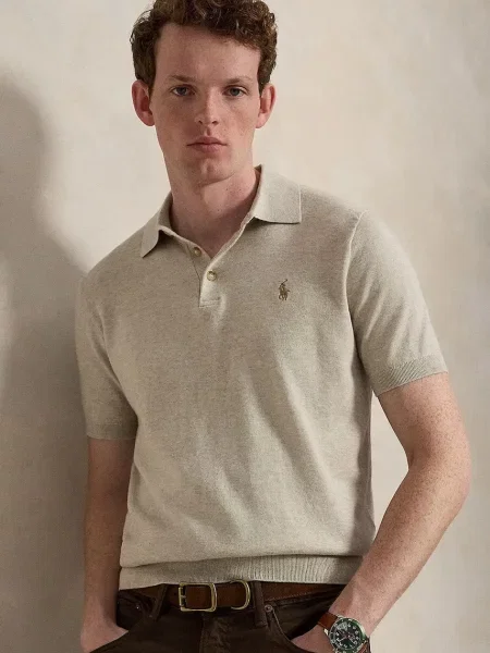 Polo Ralph Lauren pulover cu mânecă scurtă pentru bărbați din bej