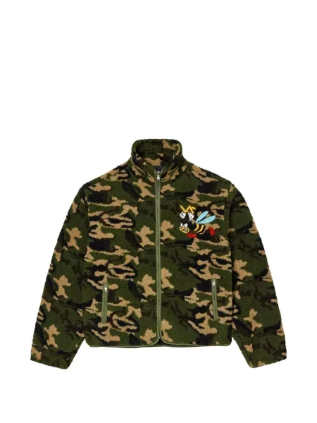 Geacă Vale cu broderie din fleece cu model camuflaj verde