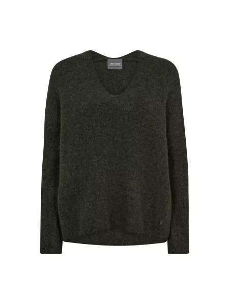 Dzianinowy sweter Mos Mosh z dekoltem w serek oliwkowy