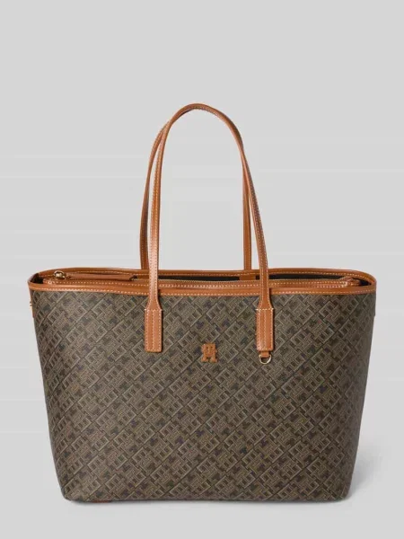 Torba shopper z Detal z logo Model MONOPLAY LEATHER' Tommy Hilfiger czarna