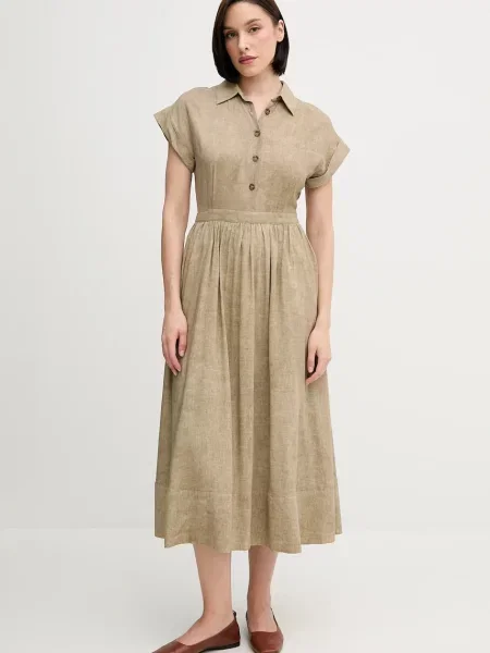 Pedro del Hierro rochie din amestec de in maxi evazați verde