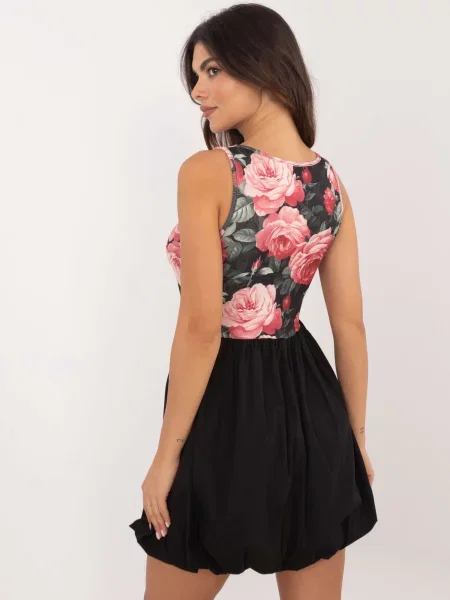 Rochie mini Fashionhunters cu model floral cu imagine de costum negru