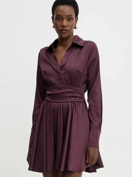 Guess sukienka CONCETTA bordowy mini rozkloszowana brązowa