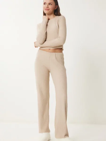 Happiness İstanbul Costum cu pantaloni amestecat bej