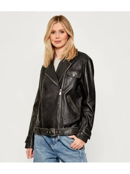 Pinko Geacă de piele CACIOPEPE | Oversize fit negru