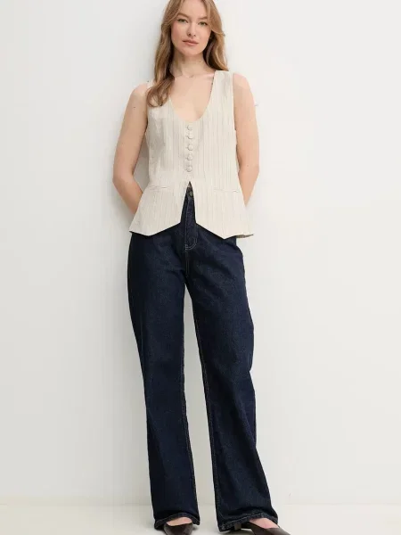 Hoss Intropia kamizelka z domieszką lnu jednorzędowa beżowy