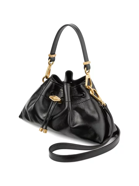 Кожена чанта Jimmy Choo с връзки черно