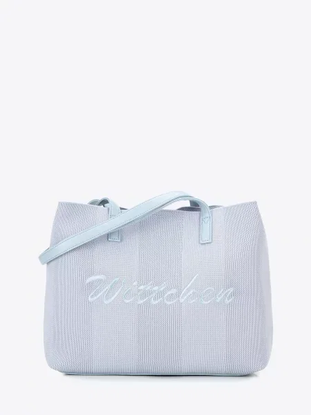 Torebka shopperka z elementami ekoskóry niebieska