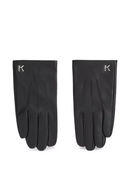 Mănuși Karl Lagerfeld Jeans din piele cu autograf negru