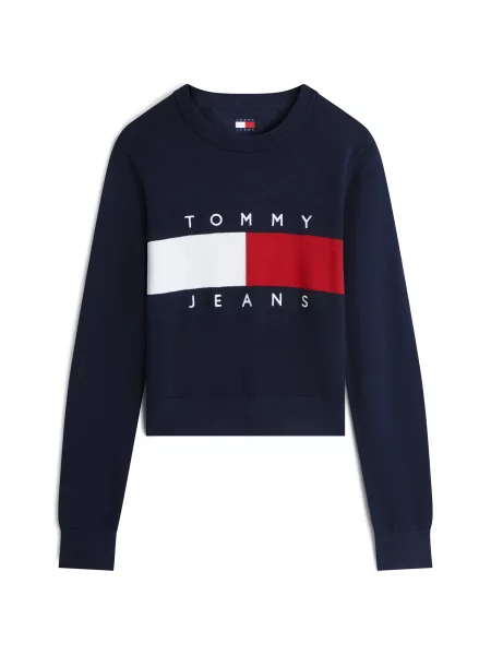Tommy Jeans Pulover albastru închis / roșu alb
