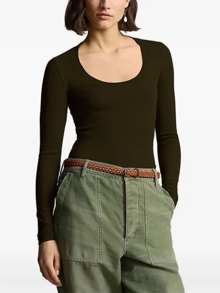 Lanena polo majica Polo Ralph Lauren karirana zelena