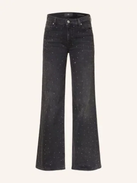 7 For All Mankind Jeansy Wide Leg Modern Dojo Z Kamyczkami Ozdobnymi schwarz