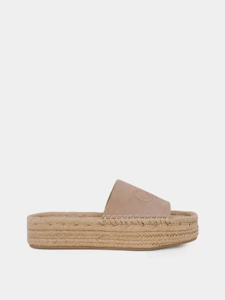 Шкіряні Шльопанці Calvin Klein FLATF ESPA MULE NUB MG світло-коричневий коричневі