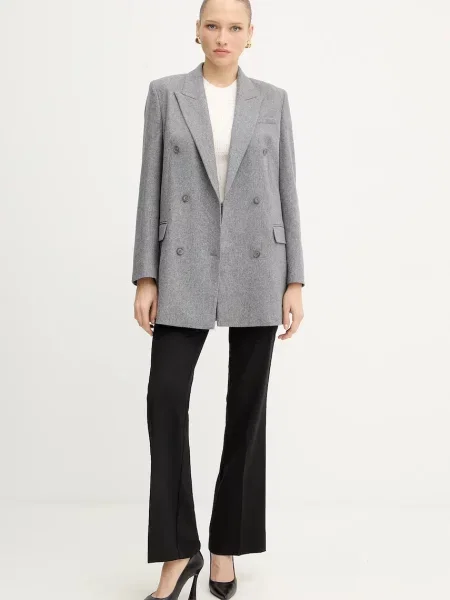Twinset spodnie z dodatkiem wełny proste medium waist czarny