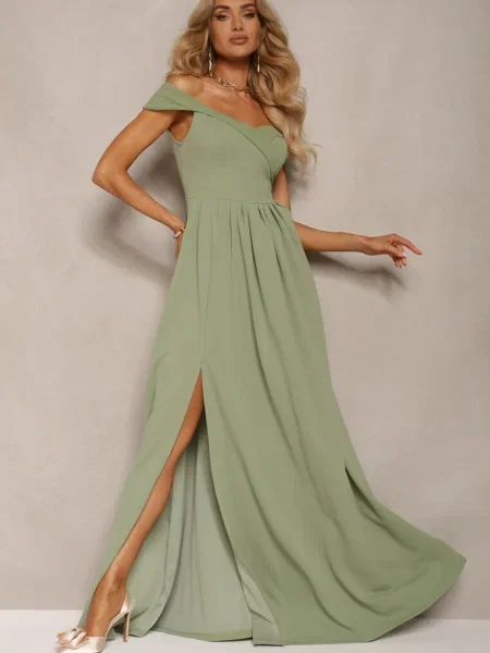 Rochie Deschis Eleganta Lunga Spaniola cu Slita Idelia verde