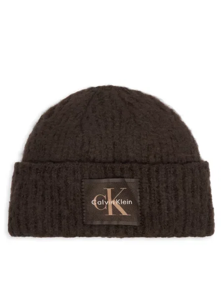 Calvin Klein czapka beanie z dodatkiem wełny brązowa