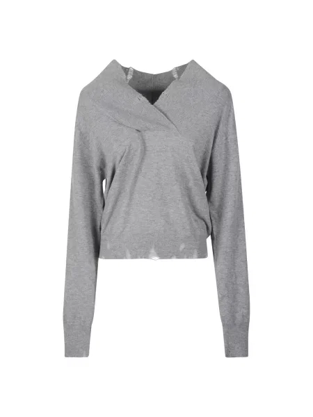 Sweter Stella Mccartney z przetarciami z wełny merino szary