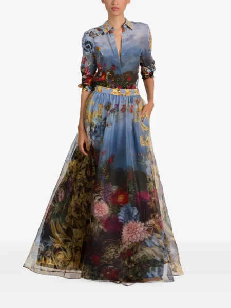 Šilkinis gėlėtas raštuotas maxi sijonas Alice + Olivia mėlyna