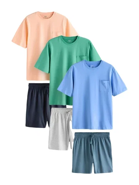 Next Kratka pižama temno modra / pegasto / travnato zelena / pastelno oranžna siva