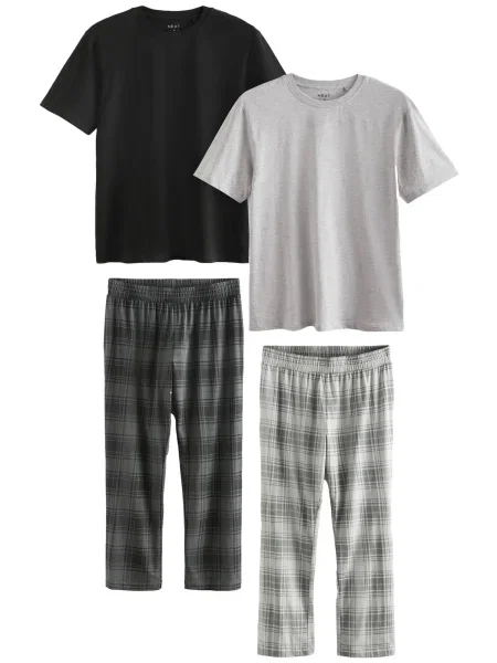 Next Pijama lungÄ� gri / gri deschis negru
